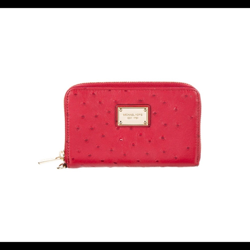 Michael Kors Red Ostrich Compact Wallet